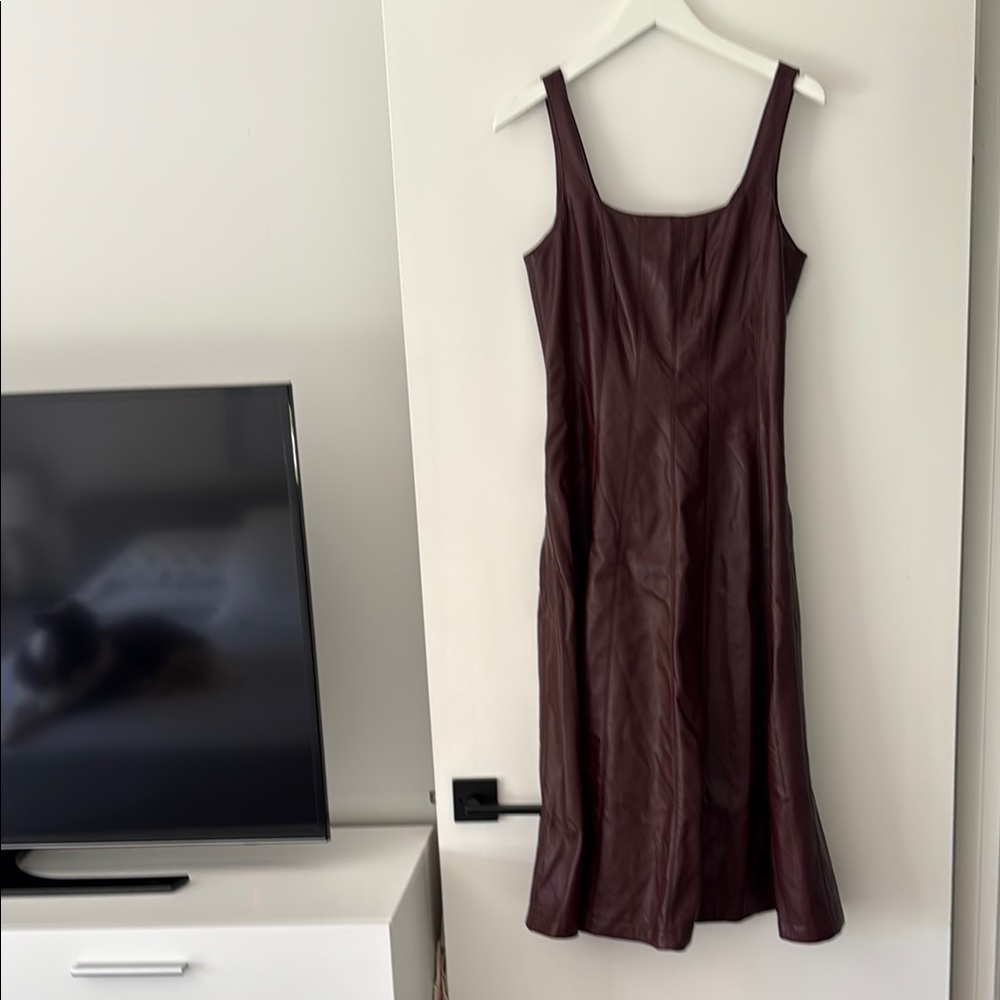 7 for all Mankind Bordeaux princess lined sleeveless dress in faux leather